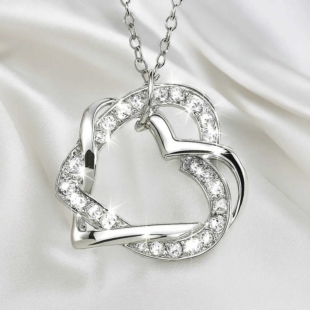 Swarovski Crystal Heart Necklace – Sterling Silver Double Twist Pendant, 18-inch